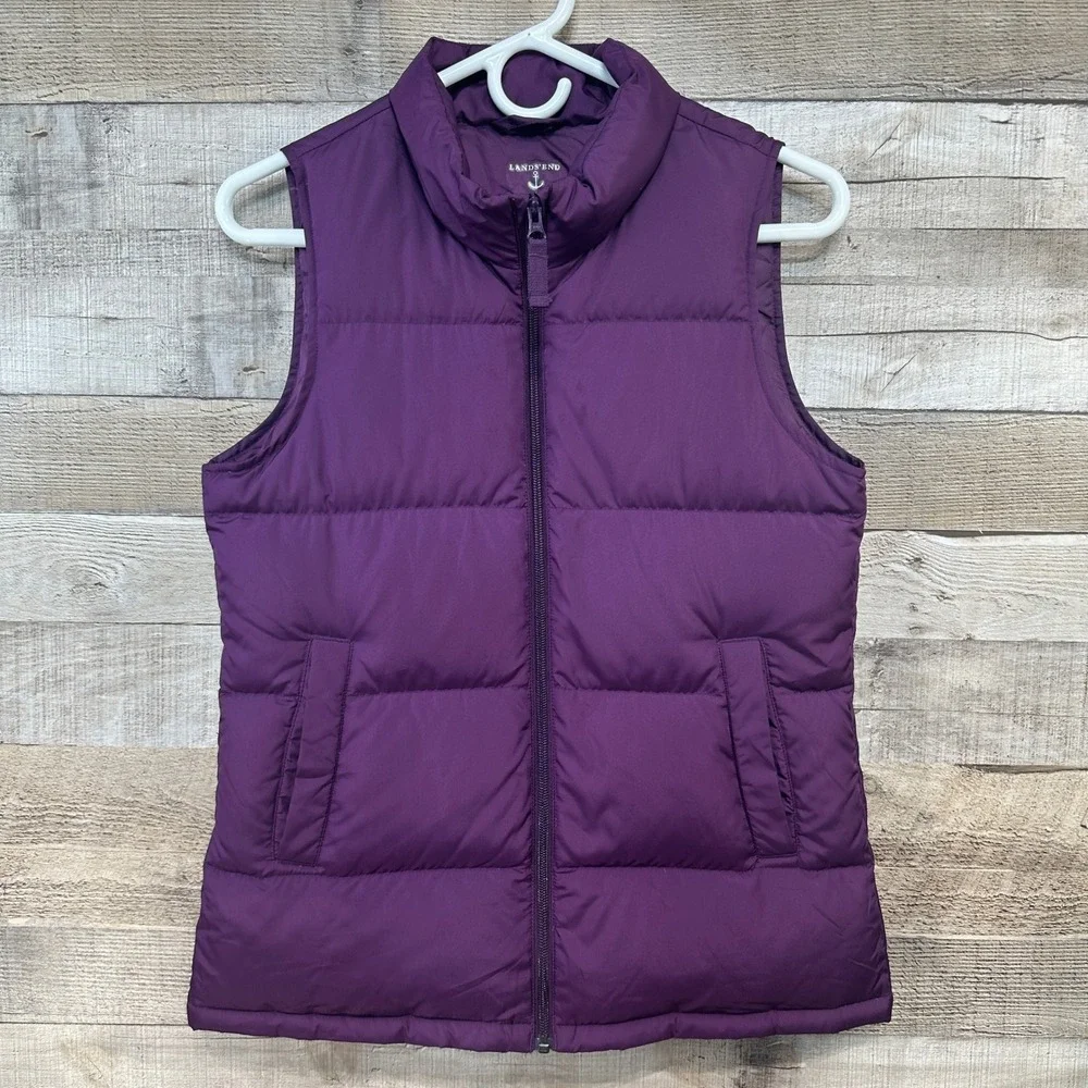 Lands End Kids Girls Purple Down‎ Puffer Vest Size Large 14 Full Zip Sleeveless